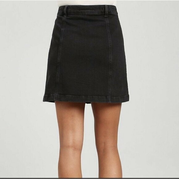 𝅺Anthropologie Denim Jean skirt black Size 27 High Waist buttons front NEW - Picture 5 of 7